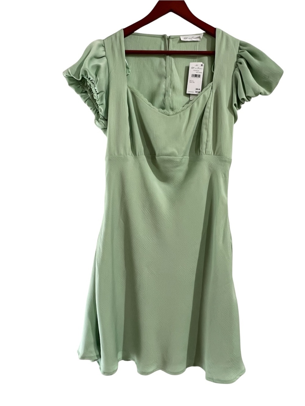 All in Favor Women’s Size US XL Square Neck Puff Sleeve A-Line Mini Dress Green - Picture 3 of 16